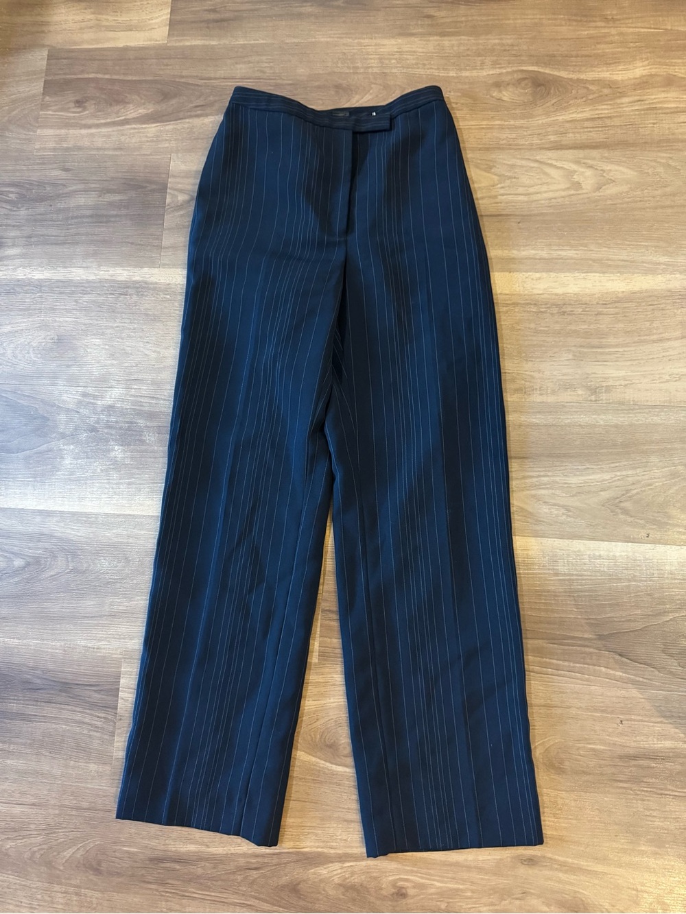 Wide-Leg Pinstripe Trousers in Navy